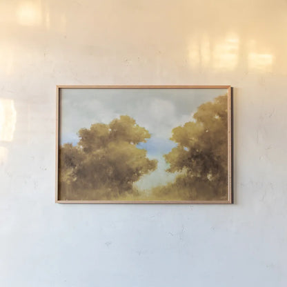 Rural Retreat v2 by Julia Purinton. shown as a paper print in a natural frame. Available as a archival giclee rolled canvas, fine art paper, or poster print. SKU 99175i.