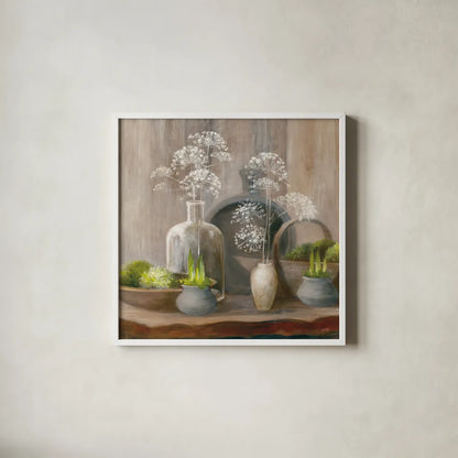 Rustic Elegance I Crop by Julia Purinton. Shown in a crisp white glass frame for a clean and minimalist style. Available as an archival giclee rolled canvas, fine art paper, or poster print. SKU 78031a.