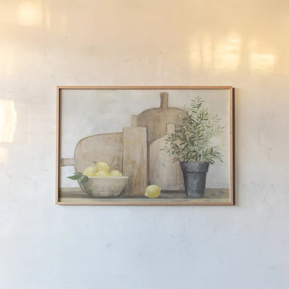 Rustic Kitchen by Julia Purinton. shown as a paper print in a natural frame. Available as a archival giclee rolled canvas, fine art paper, or poster print. SKU 72079i.
