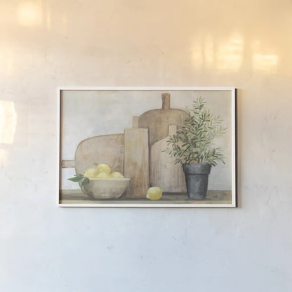Rustic Kitchen by Julia Purinton. shown as a paper print in a white frame. Available as a archival giclee rolled canvas, fine art paper, or poster print. SKU 72079i.