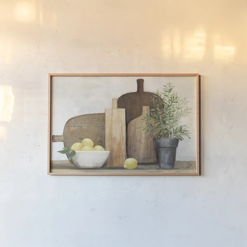 Rustic Kitchen Brown by Julia Purinton. shown as a paper print in a natural frame. Available as a archival giclee rolled canvas, fine art paper, or poster print. SKU 77561i.