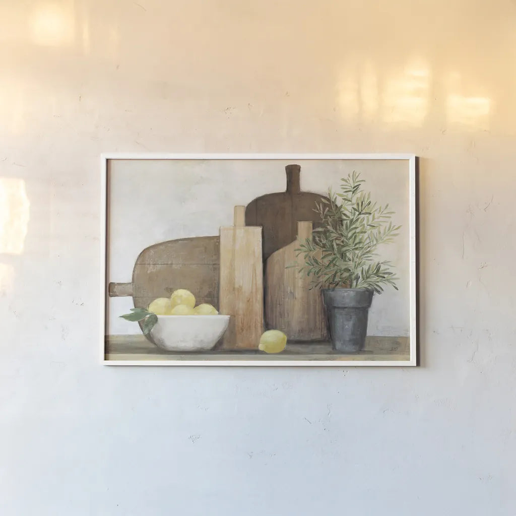 Rustic Kitchen Brown by Julia Purinton. shown as a paper print in a white frame. Available as a archival giclee rolled canvas, fine art paper, or poster print. SKU 77561i.