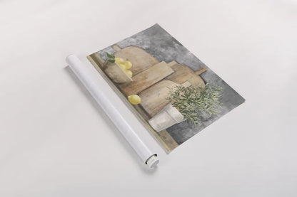 Rustic Kitchen Gray by Julia Purinton. shown as a rolled paper print. Available as archival giclee rolled canvas, fine art paper, or poster print. SKU 80772i.