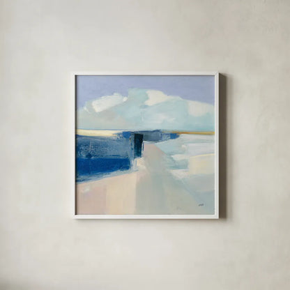 Sand and Sky by Julia Purinton. Shown in a crisp white glass frame for a clean and minimalist style. Available as an archival giclee rolled canvas, fine art paper, or poster print. SKU 70758a.
