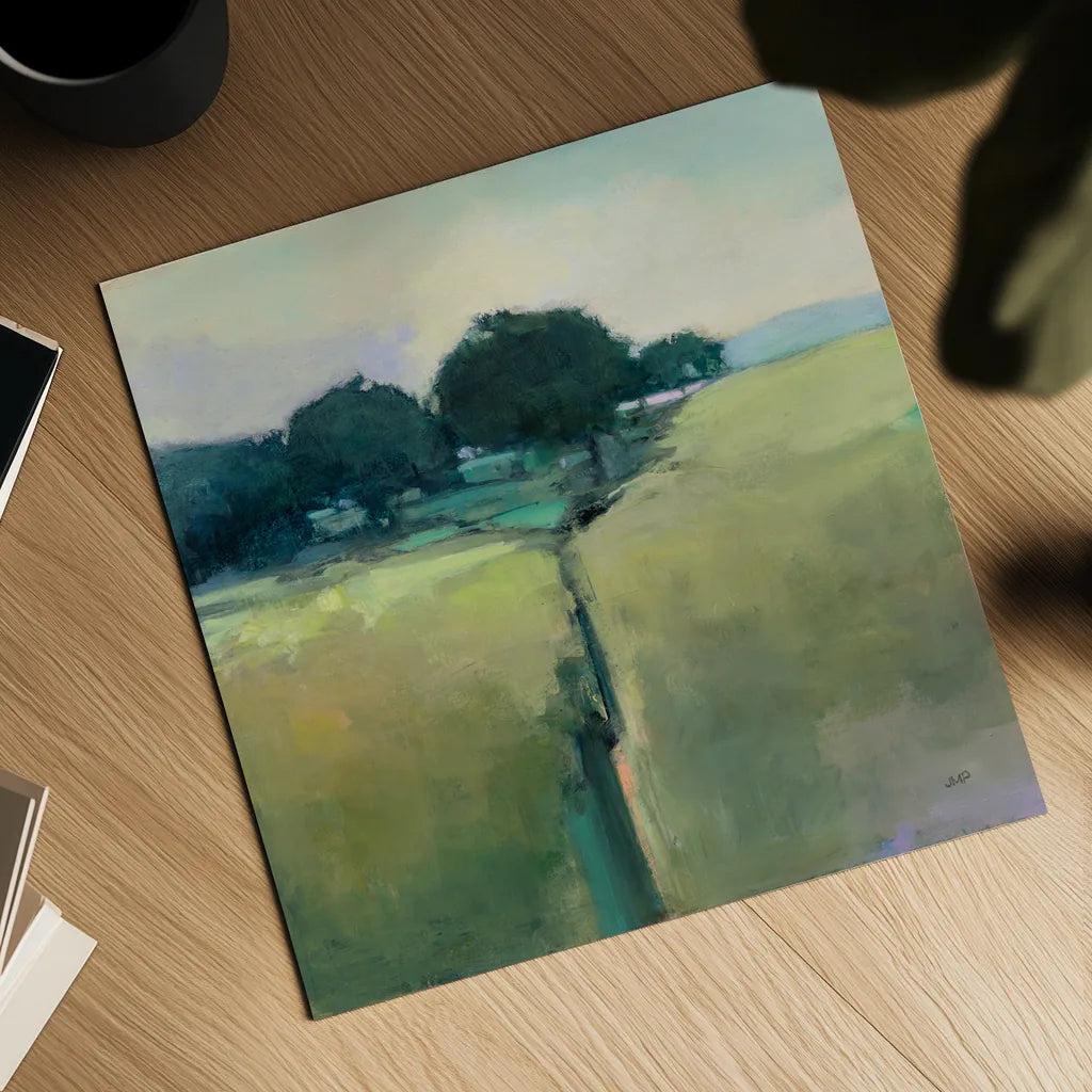 Scenic Meadow by Julia Purinton. Shown as a detailed flat fine art print, highlighting archival giclee quality. Available as an archival giclee rolled canvas, fine art paper, or poster print. SKU 63327a.