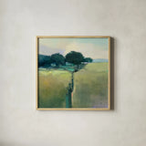 Scenic Meadow by Julia Purinton. Shown in a natural wood glass frame for a timeless modern aesthetic. Available as an archival giclee rolled canvas, fine art paper, or poster print. SKU 63327a.