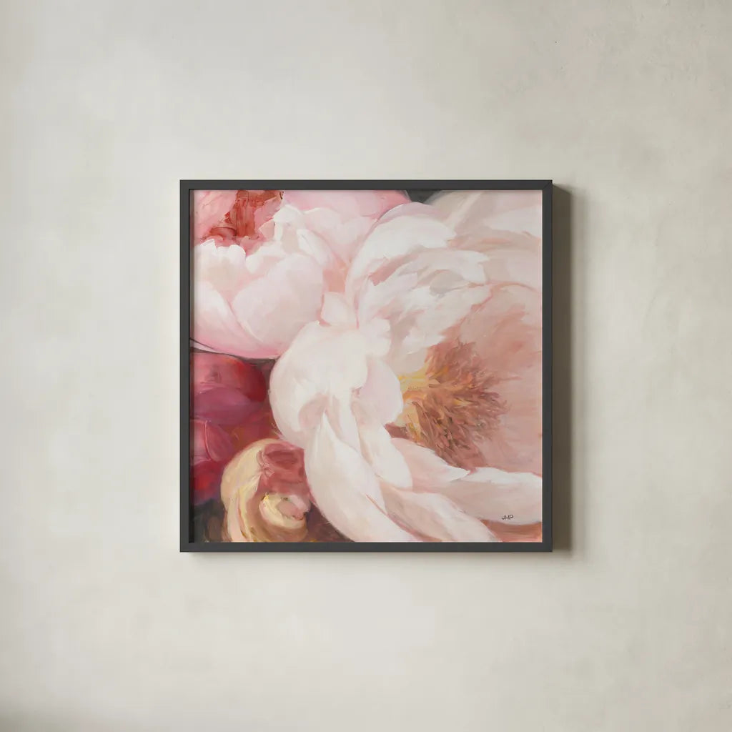 Scent of Summer by Julia Purinton. Shown in a sleek black glass frame for a contemporary gallery look. Available as an archival giclee rolled canvas, fine art paper, or poster print. SKU 71915a.
