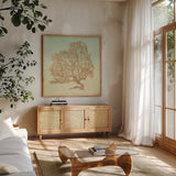 Sea Fern I by Julia Purinton. Shown in a natural wood frame in a cozy modern living room. Available as an archival giclee rolled canvas, fine art paper, or poster print. SKU 66558a.