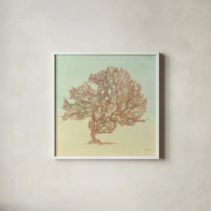 Sea Fern II by Julia Purinton. Shown in a crisp white glass frame for a clean and minimalist style. Available as an archival giclee rolled canvas, fine art paper, or poster print. SKU 66559a.