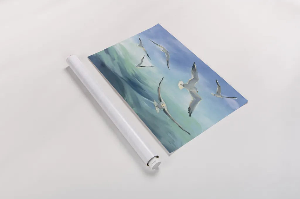 Sea Flight by Julia Purinton. shown as a rolled paper print. Available as archival giclee rolled canvas, fine art paper, or poster print. SKU 66554i.
