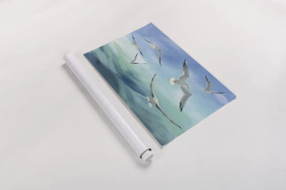 Sea Flight by Julia Purinton. shown as a rolled paper print. Available as archival giclee rolled canvas, fine art paper, or poster print. SKU 66554i.