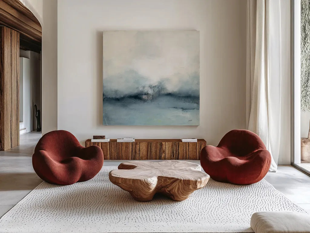 Sea Spray by Julia Purinton. Shown as extra-large giant wall art in a modern living room. Available as an archival giclee rolled canvas, fine art paper, or poster print. SKU 76019a.