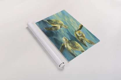 Sea Turtles by Julia Purinton. shown as a rolled paper print. Available as archival giclee rolled canvas, fine art paper, or poster print. SKU 66555i.