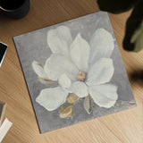 Serene Magnolia Light Gray by Julia Purinton. Shown as a detailed flat fine art print, highlighting archival giclee quality. Available as an archival giclee rolled canvas, fine art paper, or poster print. SKU 56378a.