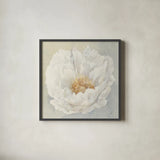 Serene Peony by Julia Purinton. Shown in a sleek black glass frame for a contemporary gallery look. Available as an archival giclee rolled canvas, fine art paper, or poster print. SKU 45729a.