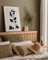 Shadow Leaves II by Julia Purinton. shown as a paper print in a natural frame. Available as a archival giclee rolled canvas, fine art paper, or poster print. SKU 103240h.