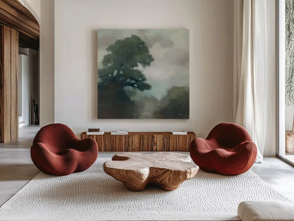 Shape of the Valley by Julia Purinton. Shown as extra-large giant wall art in a modern living room. Available as an archival giclee rolled canvas, fine art paper, or poster print. SKU 75696a.