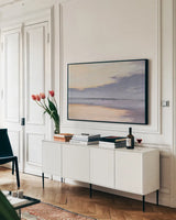 Shore Crop by Julia Purinton. shown as a framed stretched canvas in a living room above a console. Available as a archival giclee rolled canvas, fine art paper, or poster print. SKU 30287i.