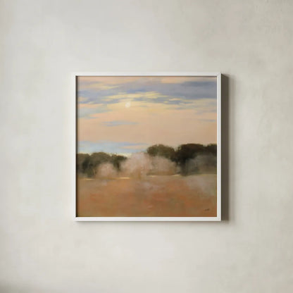Sienna Fields I Moon Sq by Julia Purinton. Shown in a crisp white glass frame for a clean and minimalist style. Available as an archival giclee rolled canvas, fine art paper, or poster print. SKU 79420a.