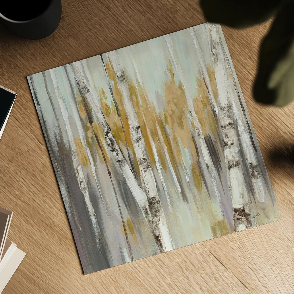 Silver Birch I by Julia Purinton. Shown as a detailed flat fine art print, highlighting archival giclee quality. Available as an archival giclee rolled canvas, fine art paper, or poster print. SKU 17268a.