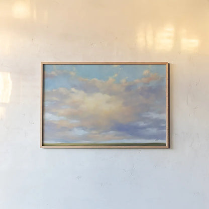 Skyscape by Julia Purinton. shown as a paper print in a natural frame. Available as a archival giclee rolled canvas, fine art paper, or poster print. SKU 93112i.