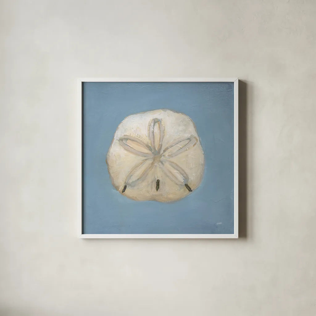 Soft Sea II by Julia Purinton. Shown in a crisp white glass frame for a clean and minimalist style. Available as an archival giclee rolled canvas, fine art paper, or poster print. SKU 96240a.