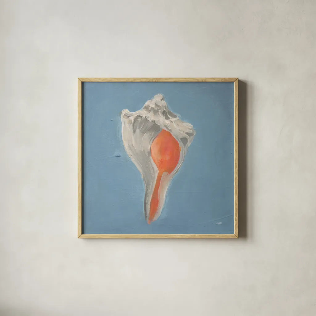 Soft Sea IV by Julia Purinton. Shown in a natural wood glass frame for a timeless modern aesthetic. Available as an archival giclee rolled canvas, fine art paper, or poster print. SKU 96242a.