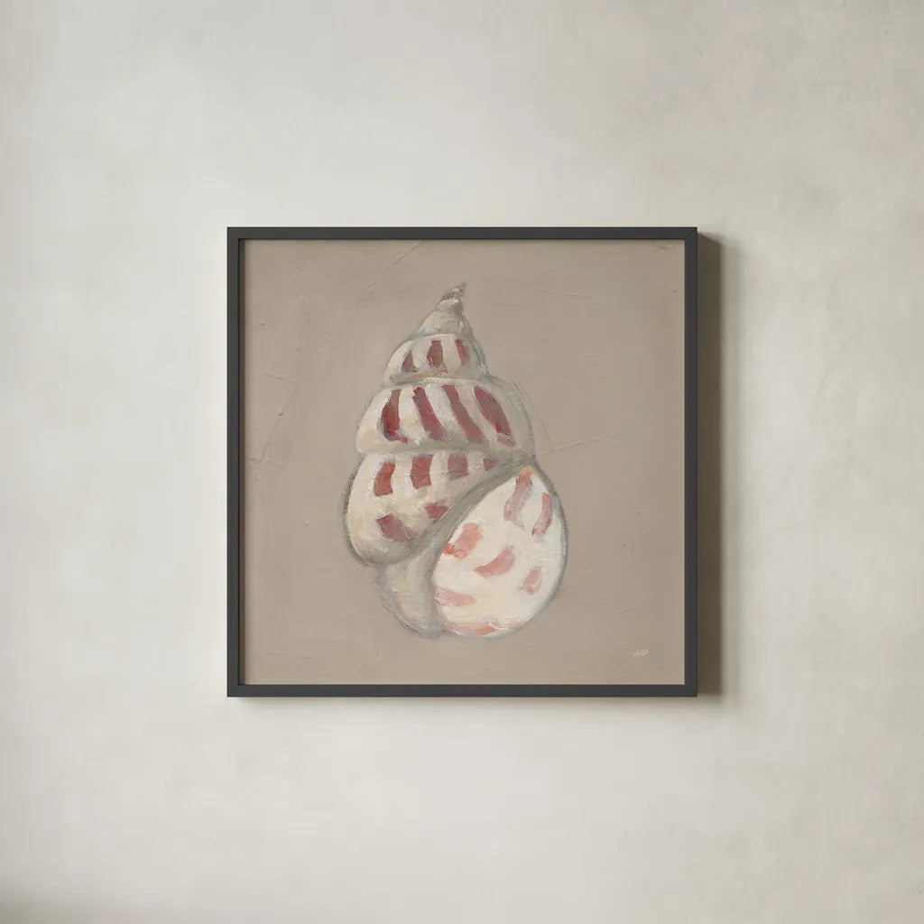 Soft Sea Taupe I by Julia Purinton. Shown in a sleek black glass frame for a contemporary gallery look. Available as an archival giclee rolled canvas, fine art paper, or poster print. SKU 97043a.