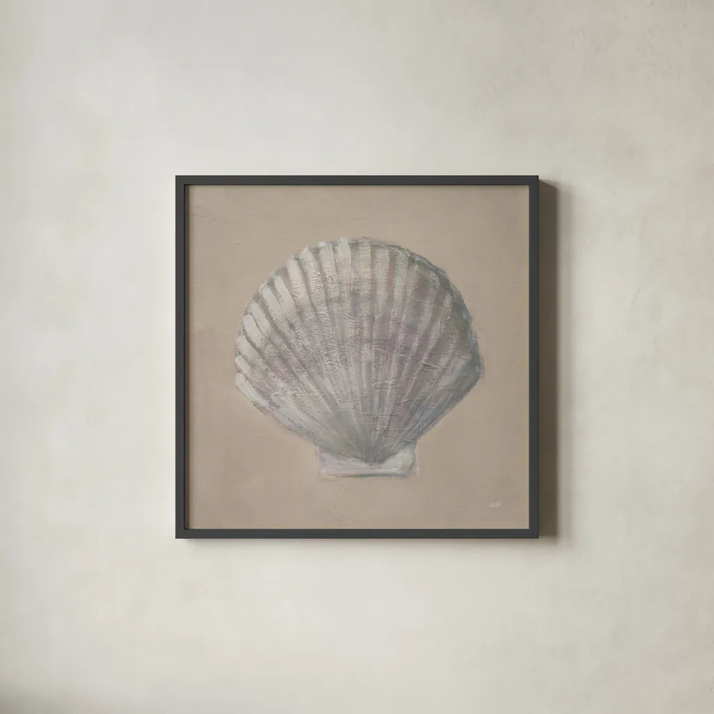 Soft Sea Taupe III by Julia Purinton. Shown in a sleek black glass frame for a contemporary gallery look. Available as an archival giclee rolled canvas, fine art paper, or poster print. SKU 97045a.