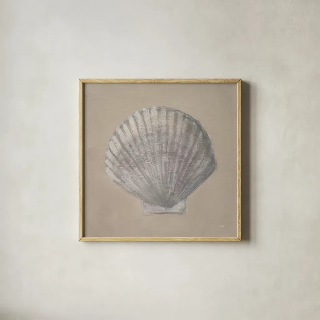 Soft Sea Taupe III by Julia Purinton. Shown in a natural wood glass frame for a timeless modern aesthetic. Available as an archival giclee rolled canvas, fine art paper, or poster print. SKU 97045a.
