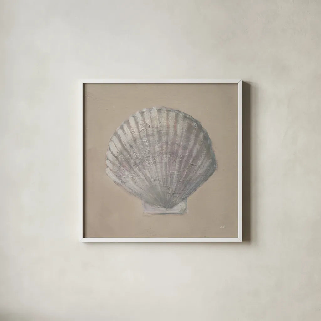 Soft Sea Taupe III by Julia Purinton. Shown in a crisp white glass frame for a clean and minimalist style. Available as an archival giclee rolled canvas, fine art paper, or poster print. SKU 97045a.