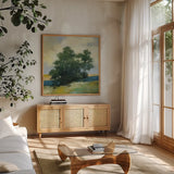 Solitary by Julia Purinton. Shown in a natural wood frame in a cozy modern living room. Available as an archival giclee rolled canvas, fine art paper, or poster print. SKU 88437a.