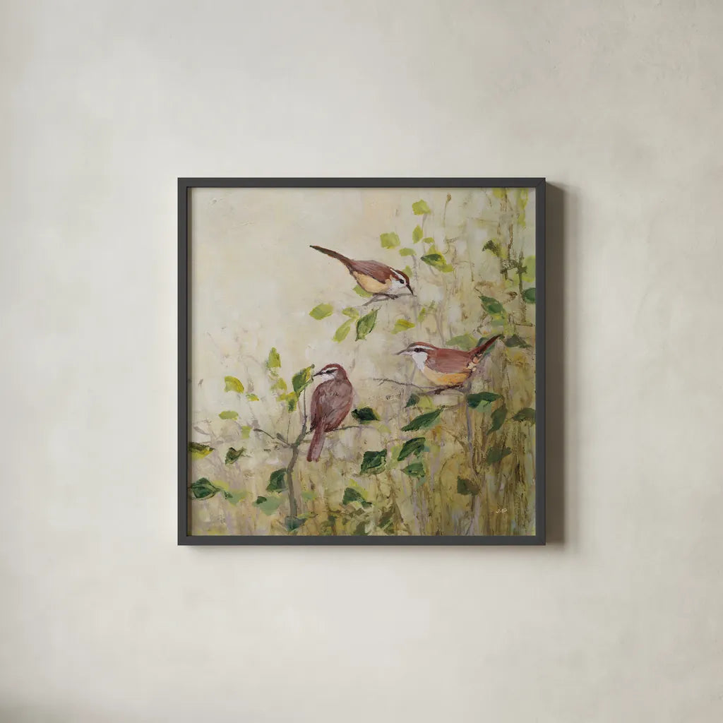 Song of Spring I by Julia Purinton. Shown in a sleek black glass frame for a contemporary gallery look. Available as an archival giclee rolled canvas, fine art paper, or poster print. SKU 97984a.