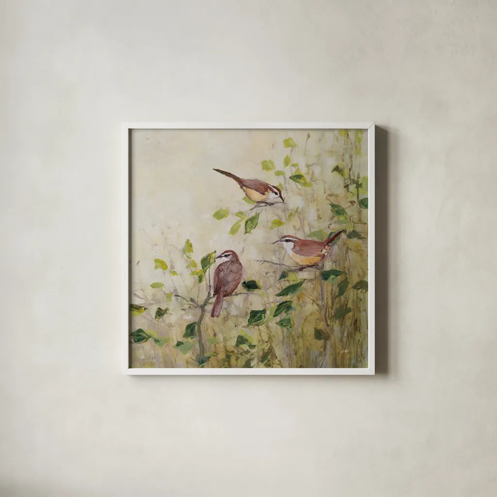 Song of Spring I by Julia Purinton. Shown in a crisp white glass frame for a clean and minimalist style. Available as an archival giclee rolled canvas, fine art paper, or poster print. SKU 97984a.