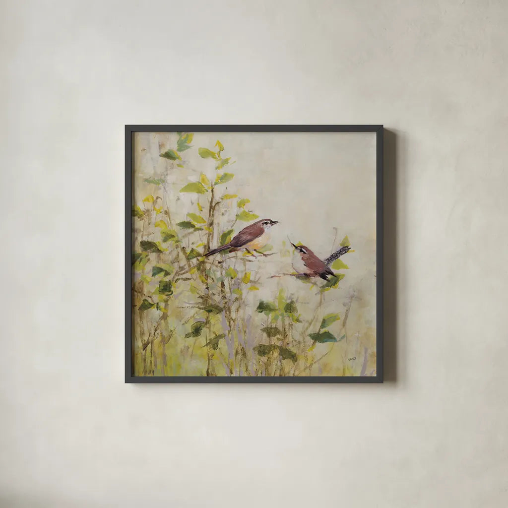 Song of Spring II by Julia Purinton. Shown in a sleek black glass frame for a contemporary gallery look. Available as an archival giclee rolled canvas, fine art paper, or poster print. SKU 97985a.
