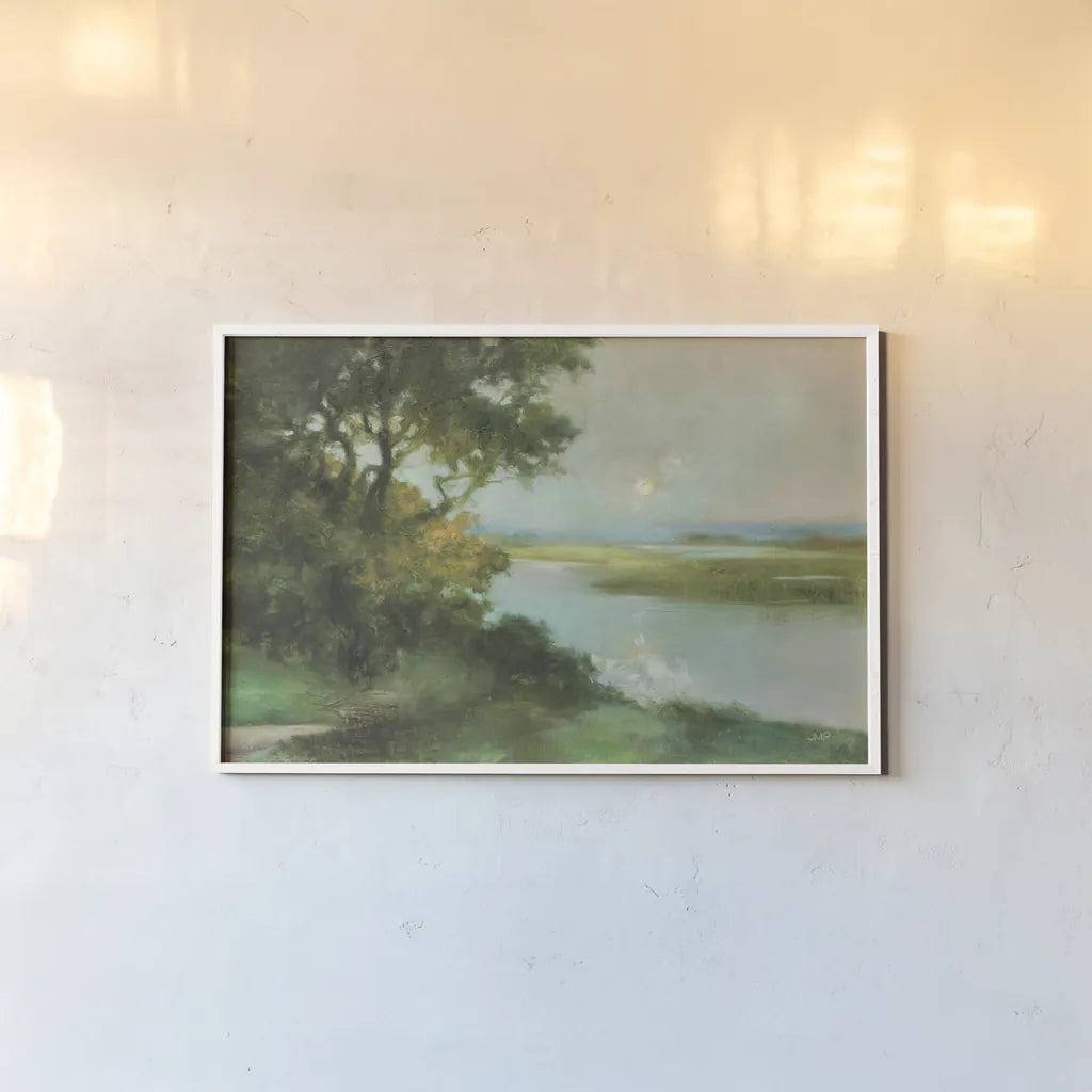 Sparkling River by Julia Purinton. shown as a paper print in a white frame. Available as a archival giclee rolled canvas, fine art paper, or poster print. SKU 82636i.