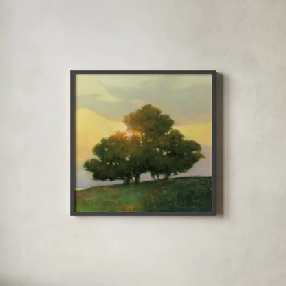Spice Tree by Julia Purinton. Shown in a sleek black glass frame for a contemporary gallery look. Available as an archival giclee rolled canvas, fine art paper, or poster print. SKU 33428a.