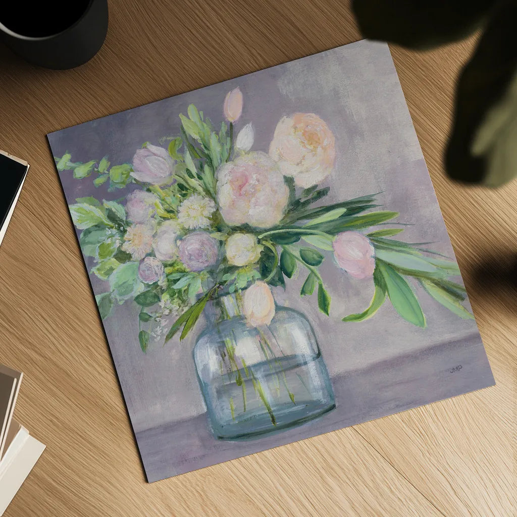 Spring Bouquet Plum Crop by Julia Purinton. Shown as a detailed flat fine art print, highlighting archival giclee quality. Available as an archival giclee rolled canvas, fine art paper, or poster print. SKU 59553a.