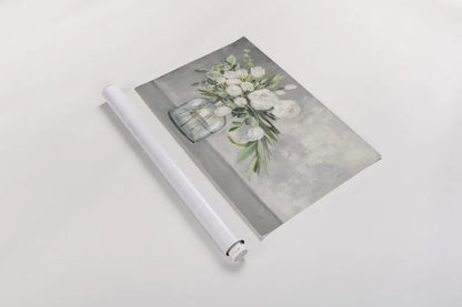 Spring Bouquet White and Gray by Julia Purinton. shown as a rolled paper print. Available as archival giclee rolled canvas, fine art paper, or poster print. SKU 78282i.