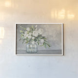 Spring Bouquet White and Gray by Julia Purinton. shown as a paper print in a white frame. Available as a archival giclee rolled canvas, fine art paper, or poster print. SKU 78282i.