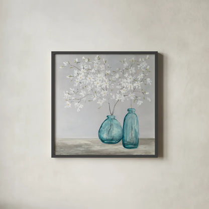 Spring Delight by Julia Purinton. Shown in a sleek black glass frame for a contemporary gallery look. Available as an archival giclee rolled canvas, fine art paper, or poster print. SKU 53865a.