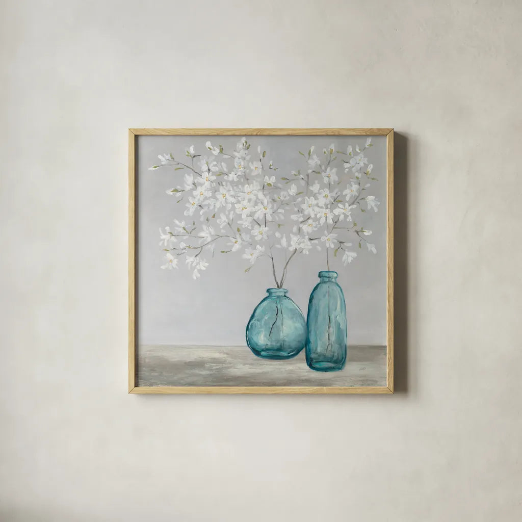 Spring Delight by Julia Purinton. Shown in a natural wood glass frame for a timeless modern aesthetic. Available as an archival giclee rolled canvas, fine art paper, or poster print. SKU 53865a.