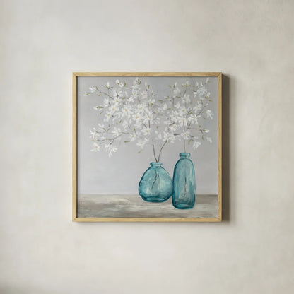 Spring Delight by Julia Purinton. Shown in a natural wood glass frame for a timeless modern aesthetic. Available as an archival giclee rolled canvas, fine art paper, or poster print. SKU 53865a.