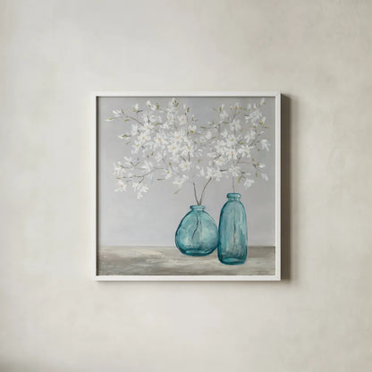 Spring Delight by Julia Purinton. Shown in a crisp white glass frame for a clean and minimalist style. Available as an archival giclee rolled canvas, fine art paper, or poster print. SKU 53865a.