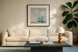 Spring Delight by Julia Purinton. Displayed in a glass frame with matte in a clean modern living room. Available as an archival giclee rolled canvas, fine art paper, or poster print. SKU 53865a.
