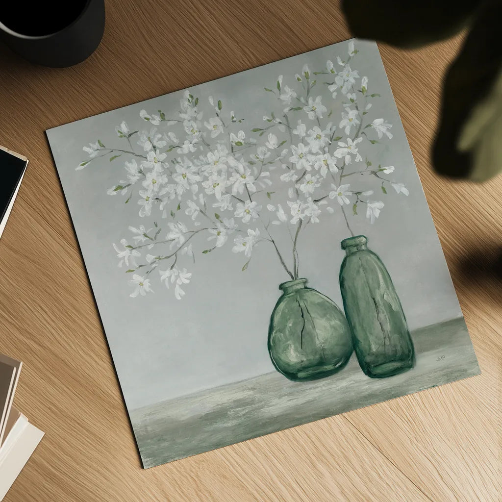 Spring Delight Dark Green by Julia Purinton. Shown as a detailed flat fine art print, highlighting archival giclee quality. Available as an archival giclee rolled canvas, fine art paper, or poster print. SKU 91110a.