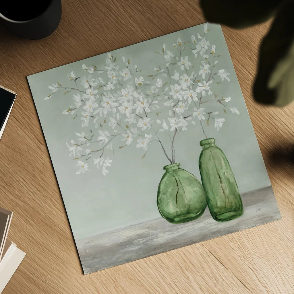 Spring Delight Green by Julia Purinton. Shown as a detailed flat fine art print, highlighting archival giclee quality. Available as an archival giclee rolled canvas, fine art paper, or poster print. SKU 63412a.