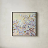 Spring Dogwood I by Julia Purinton. Shown in a sleek black glass frame for a contemporary gallery look. Available as an archival giclee rolled canvas, fine art paper, or poster print. SKU 18082a.