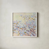 Spring Dogwood I by Julia Purinton. Shown in a crisp white glass frame for a clean and minimalist style. Available as an archival giclee rolled canvas, fine art paper, or poster print. SKU 18082a.