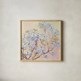 Spring Dogwood II by Julia Purinton. Shown in a natural wood glass frame for a timeless modern aesthetic. Available as an archival giclee rolled canvas, fine art paper, or poster print. SKU 18083a.